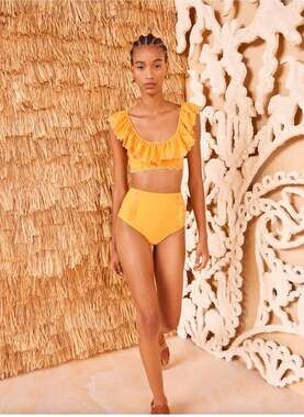 Ulla Johnson Women's Size S Yellow Eyelet Ruffle Bikini Set